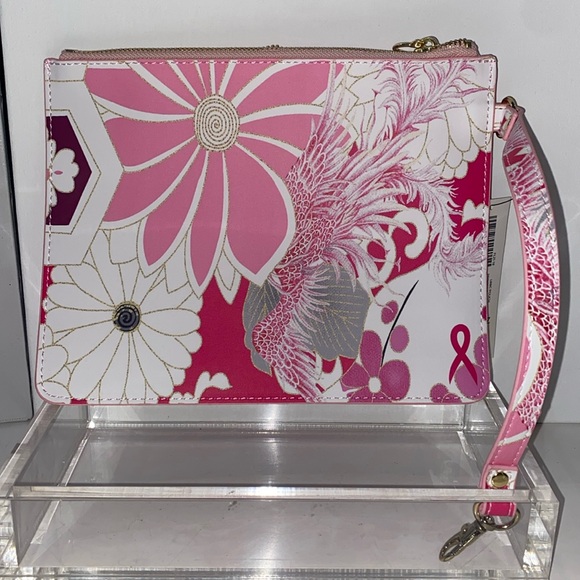 Chico’s Printed Zip Pouch w pink floral design & wristlet strap, LBBC Pouch NWT - Picture 3 of 12